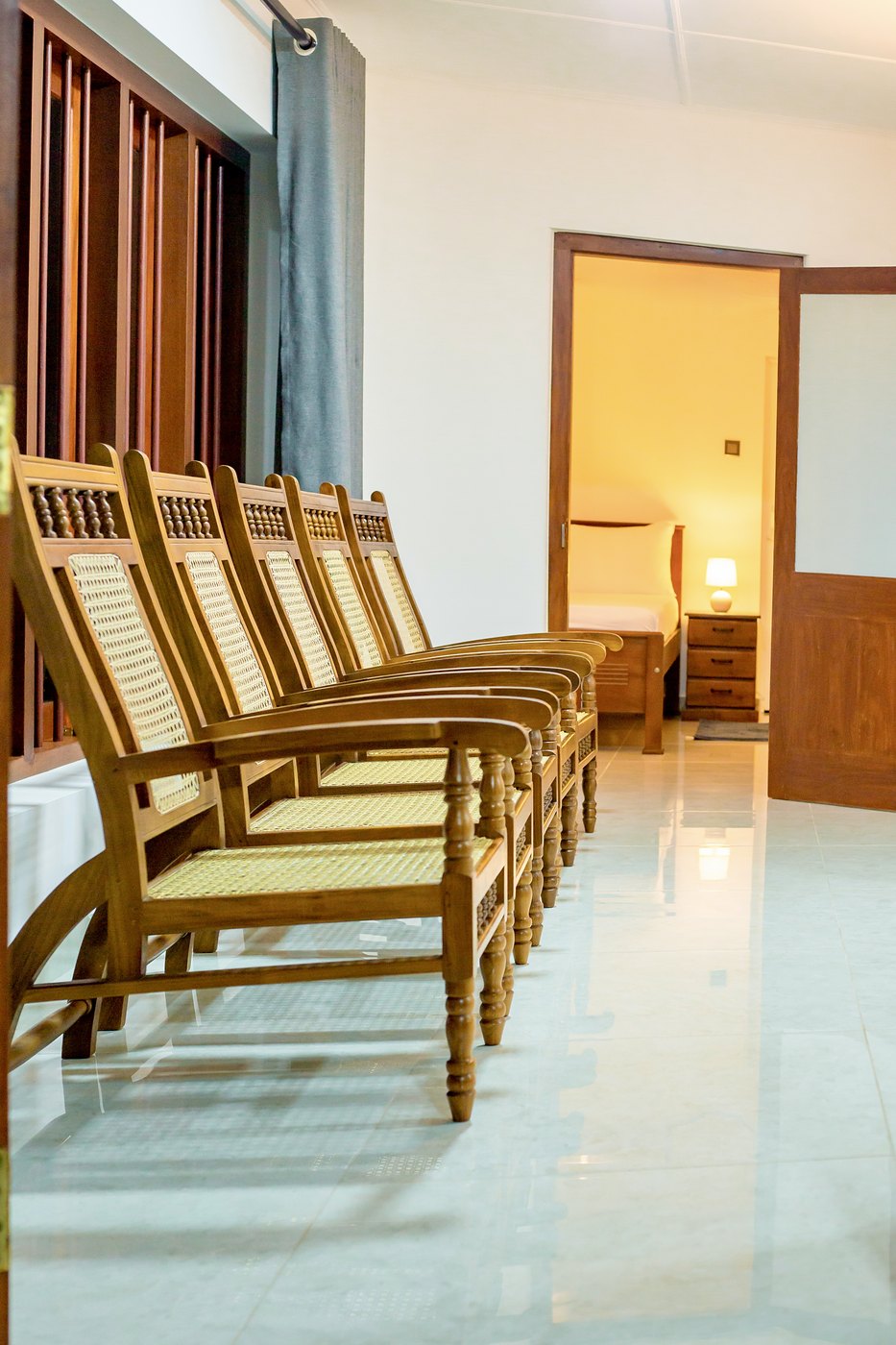 Traditional rattan easy chairs in the hallway