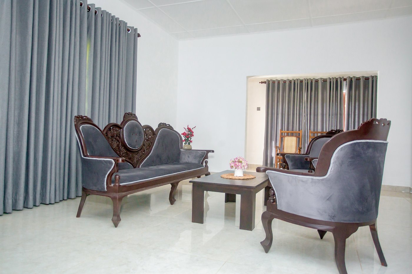 Carved sofas in the sitting room